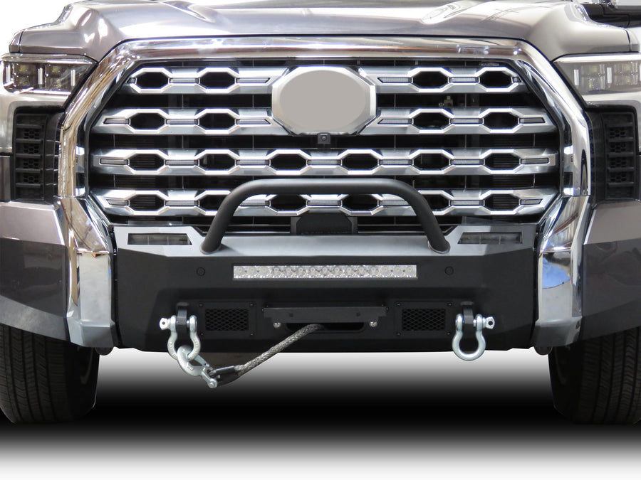 Heavy Duty Black Horse Armour III Front Winch Bumper Kit & Winch Textured Black Compatible with 2022-2024 Toyota Tundra-AR3HD64-W12