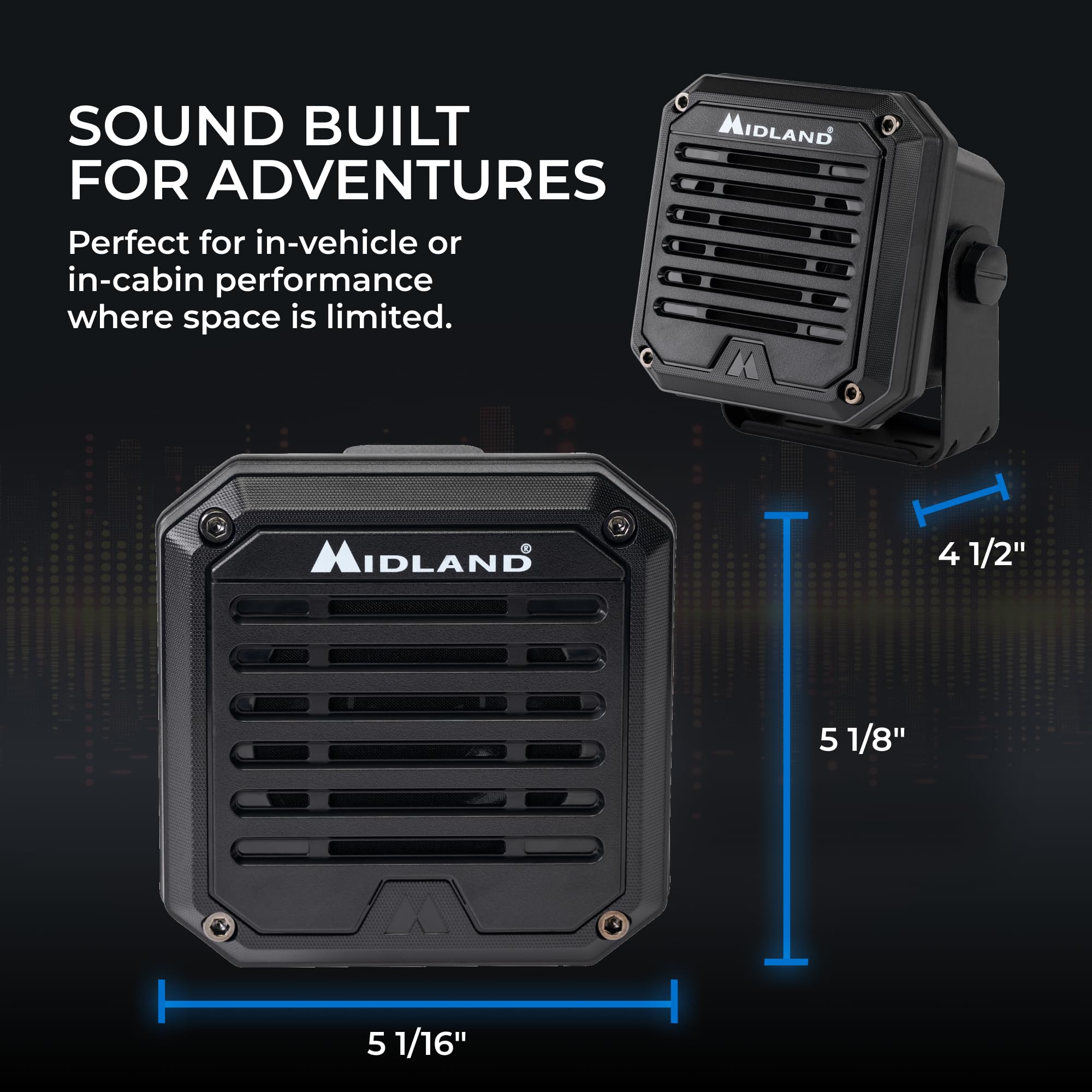 SPK200 Midland- Heavy-Duty 20W Amplified External Speaker - AI Noise Cancellation 180 Degrees Swivel Base for CB and MXT Radios 8-OHM Sound System 3.5mm Audio Plug - Waterproof Design