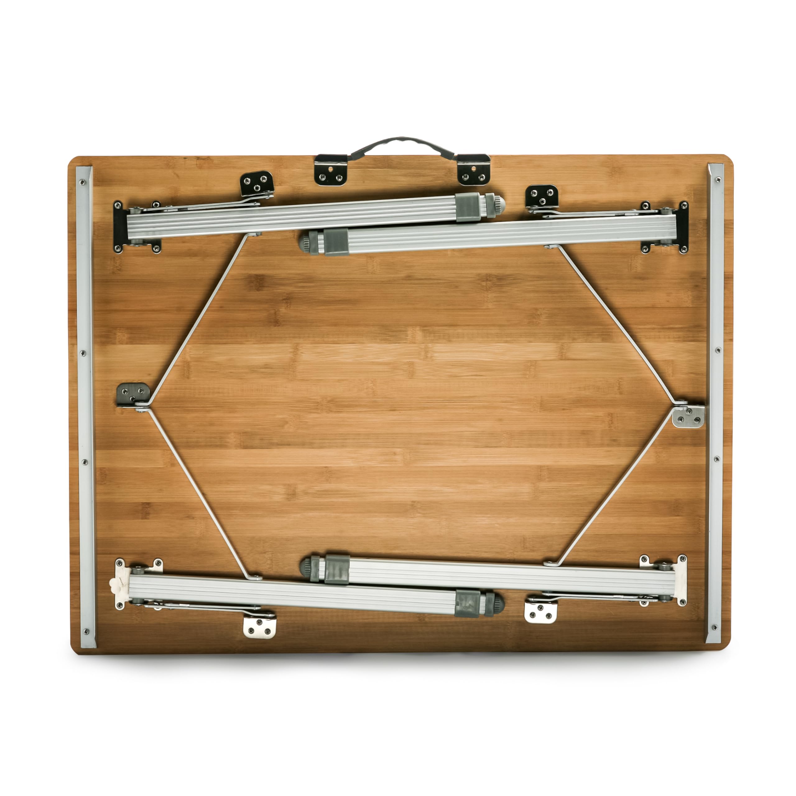 Folding Table Camco | Features Natural Bamboo Top & Folding Aluminum Legs for RV Storage and Organization | Adjustable Height 18” - 26” | Ideal for Tailgating, Camping, RVing, the Beach & More (51893)