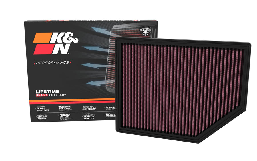 K&N High-Flow Engine Air Filter Original Lifetime: Increase Power: Premium, Washable: Compatible with 2022-2025 FORD: Bronco, Bronco Raptor, Ranger, Ranger Raptor, 33-5132