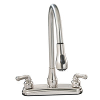U-YNN2000N Empire Faucets 8" Non-Metallic Kitchen Faucet with Gooseneck Spout, Pull-Down Sprayer and Teapot Handles - Brushed Nickel