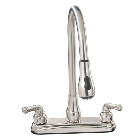 U-YNN2000N Empire Faucets 8" Non-Metallic Kitchen Faucet with Gooseneck Spout, Pull-Down Sprayer and Teapot Handles - Brushed Nickel
