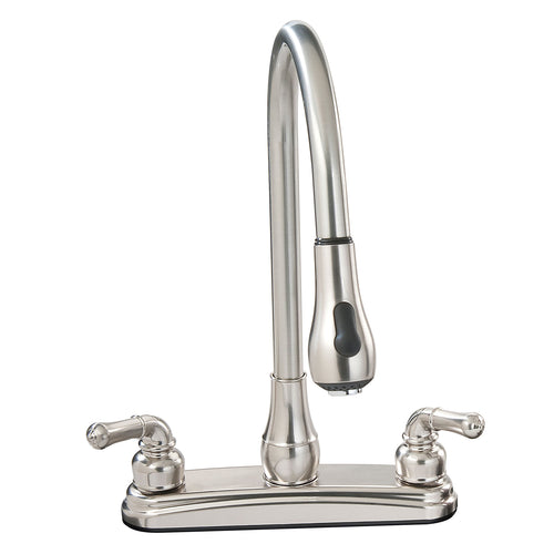 U-YNN2000N Empire Faucets 8" Non-Metallic Kitchen Faucet with Gooseneck Spout, Pull-Down Sprayer and Teapot Handles - Brushed Nickel