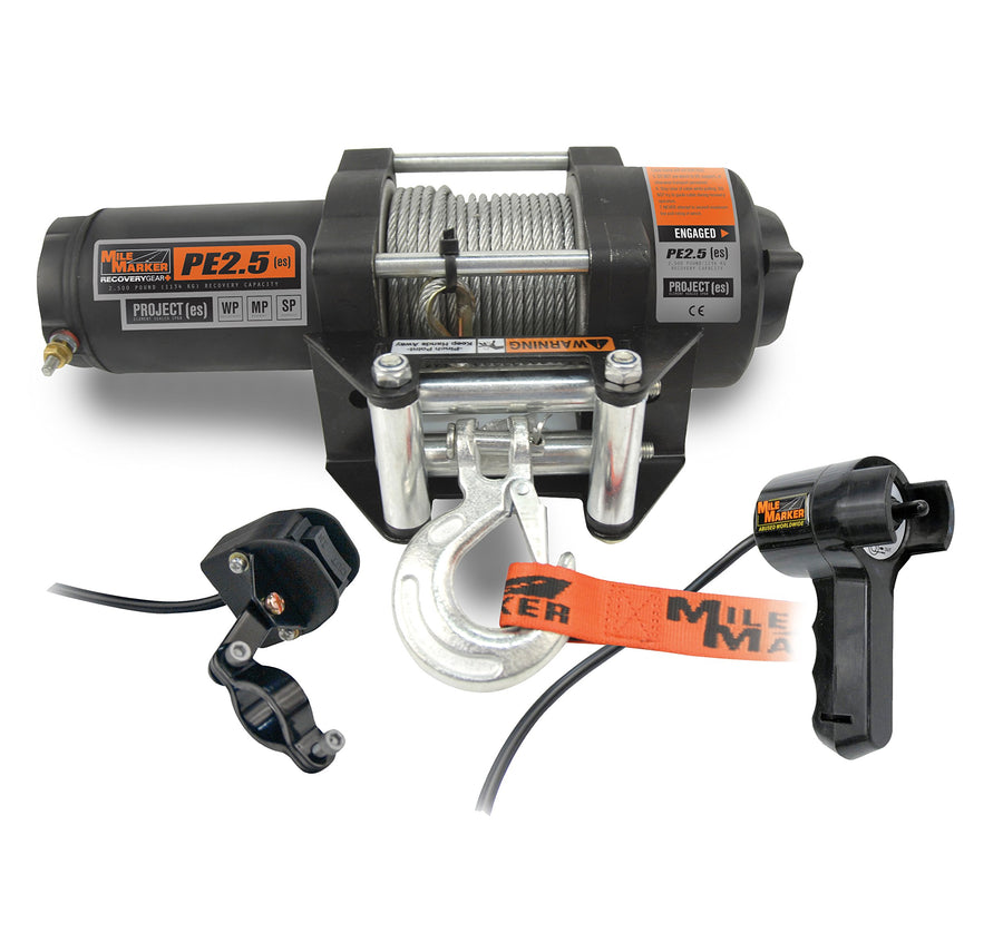 Mile Marker PE2.5 77-50105BW ATV UTV Side by Side Electric Winch with 3/16” x 42’ Steel Cable - 2500 Pound Capacity - Fully Sealed, Submersible, Water, Mud & Snow Proof