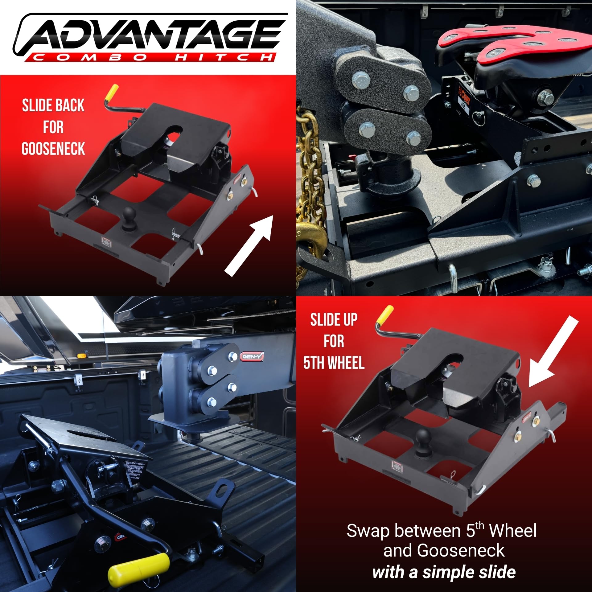 Combo Hitch GEN-Y Advantage - Complete Gooseneck & 5th Wheel System with Pullrite Head - 25K LB Towing Capacity - Maintenance-Free - Made in USA