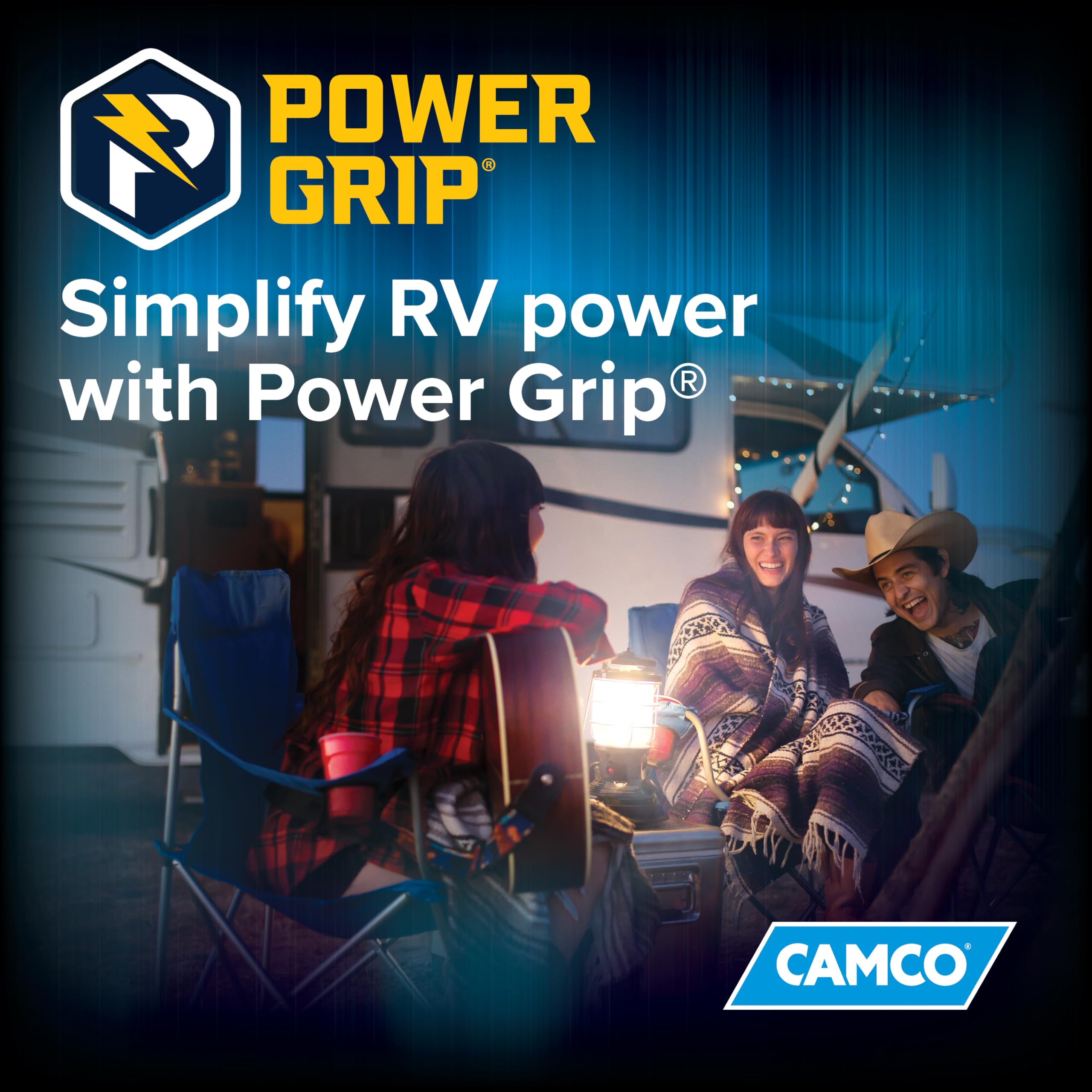 PowerGrip Camco 50-Ft 30-Amp Camper/RV Extension Cord - Standard 30-Amp Male & 30-Amp Female Connectors - Crafted of 10-Gauge Copper Wires w/Heat Resilient PVC Coating - Rated for 125V/3750W (55197)