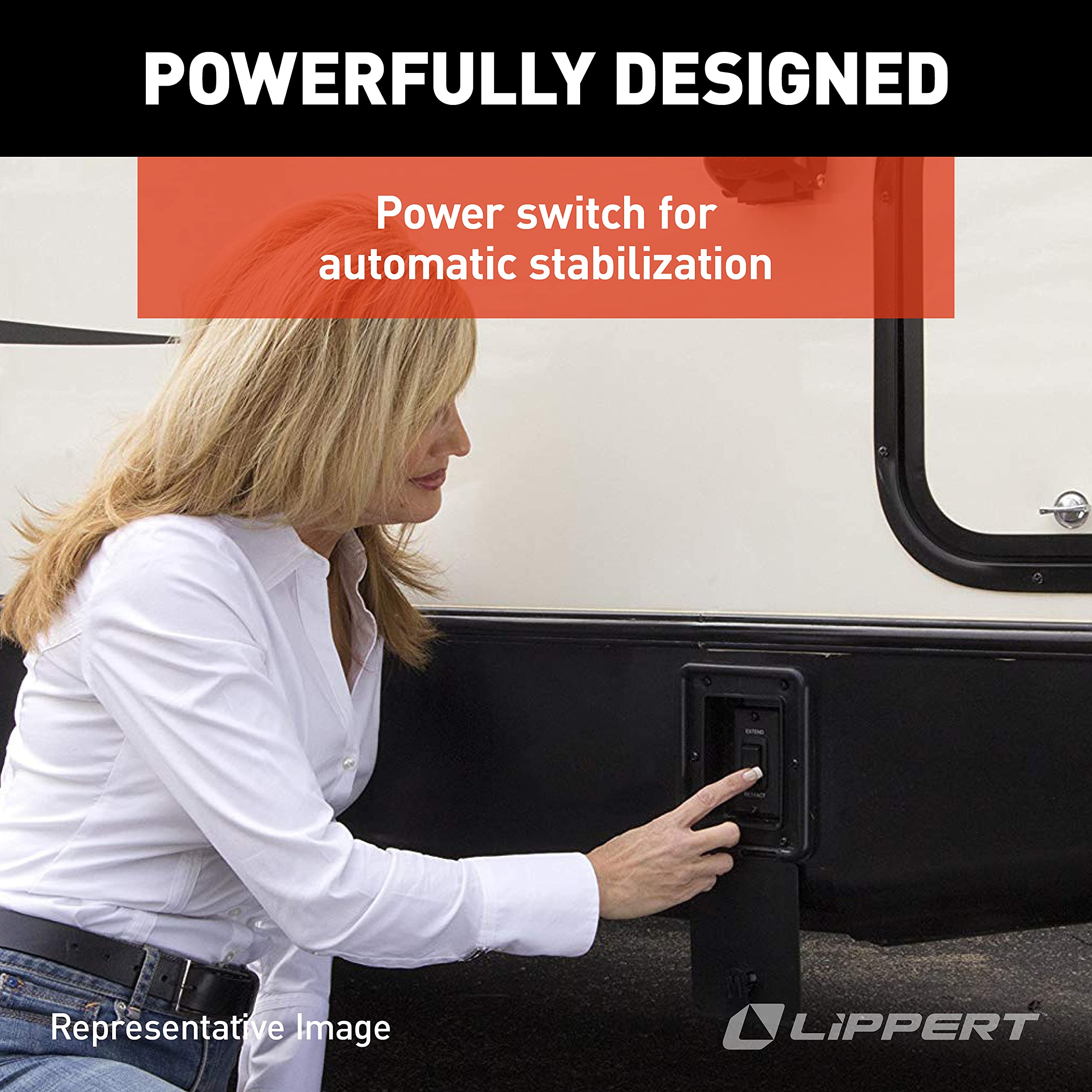 Lippert PSX1 RV Power Stabilizer High-Speed Jack System, Black Waterproof Switch Kit, Automatic Adjustment, Heavy-Gauge Powder-Coated Steel Frame, Up to 30" Extension - 298707