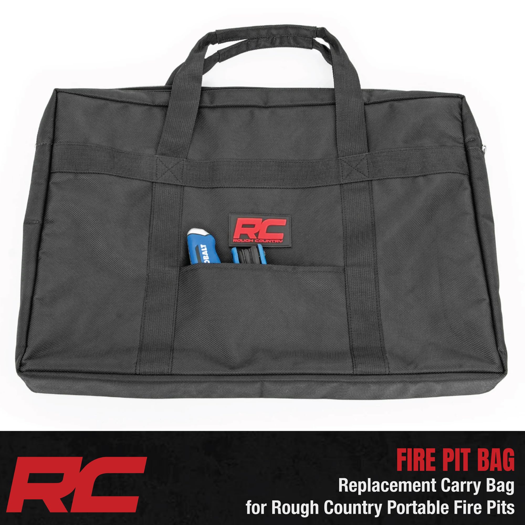 Rough Country Collapsible Overland Fire Pit Carry Bag - Durable Replacement Storage & Travel Case for Rough Country Portable Fire Pit with Front Accessory Pocket