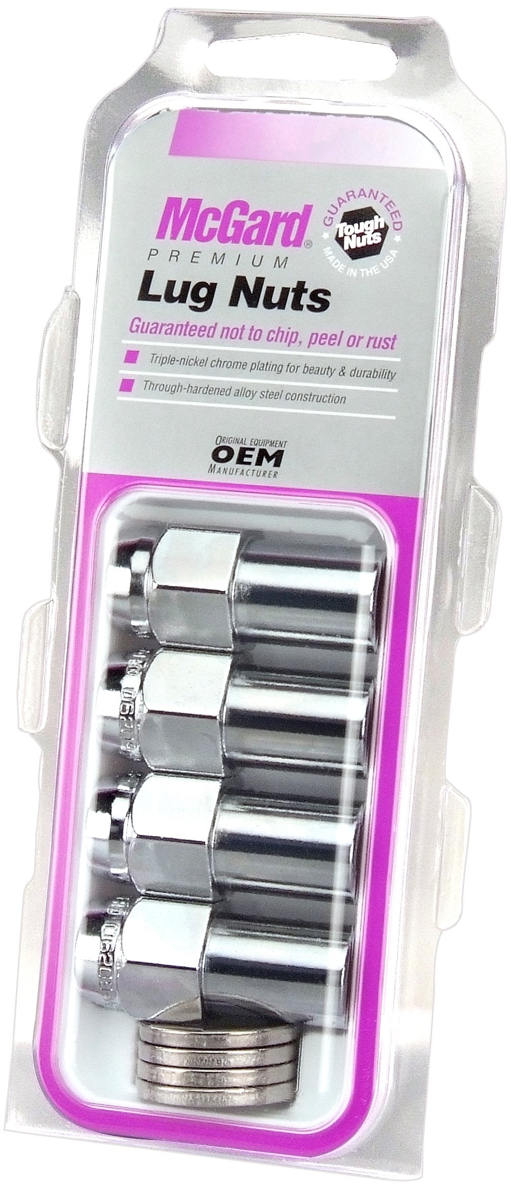 Long MCGARD .946" Shank Style 4 Lug Nuts / 4 Washers (7/16" - 20 Thread Size) - Set of 4 Chrome