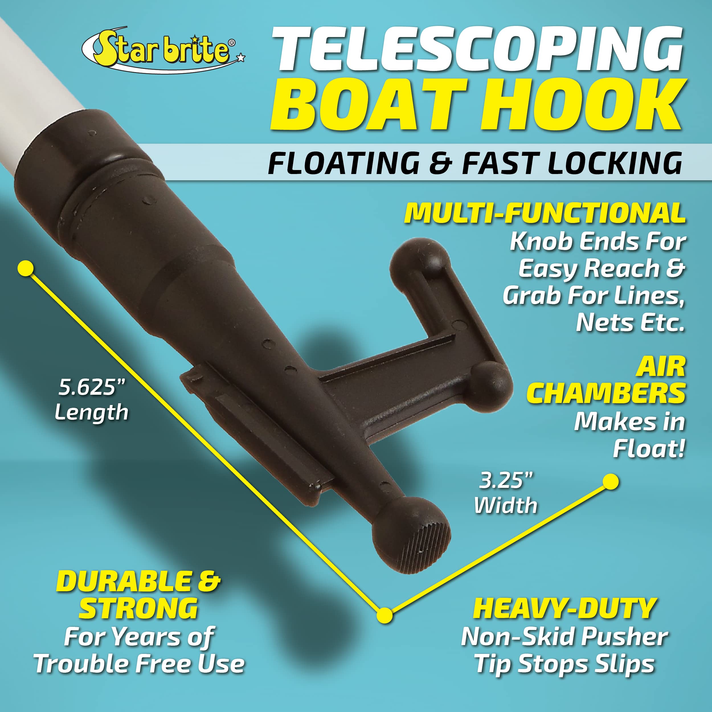 Extending STAR BRITE Boat Hook - Telescoping, Floating, Multi-Purpose - Extends from 4.5 ft. (137 cm) to 8 ft. (243 cm) (040609)