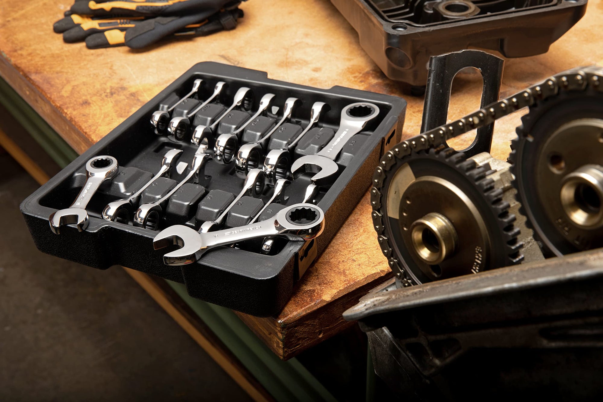 14 Pc. GEARWRENCH 12 Point Stubby Ratcheting SAE/Metric Combination Wrench Set - 85206