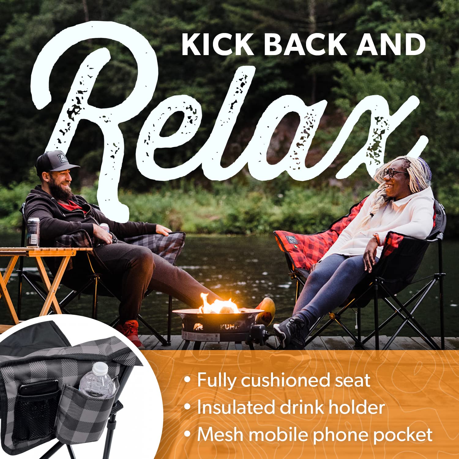 Kuma Outdoor Gear Lazy Bear Chair, Ultimate Portable Luxury Outdoor Chair with Carry Bag for Camping, Glamping, Sports & Outdoor Adventures (Red/Black)