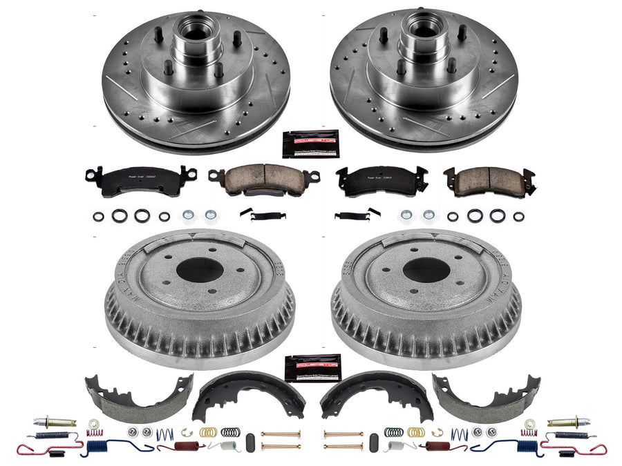 Power Stop K15019DK Z23 Carbon Fiber Brake Pads Front and Rear with Drilled & Slotted Brake Drums Kit