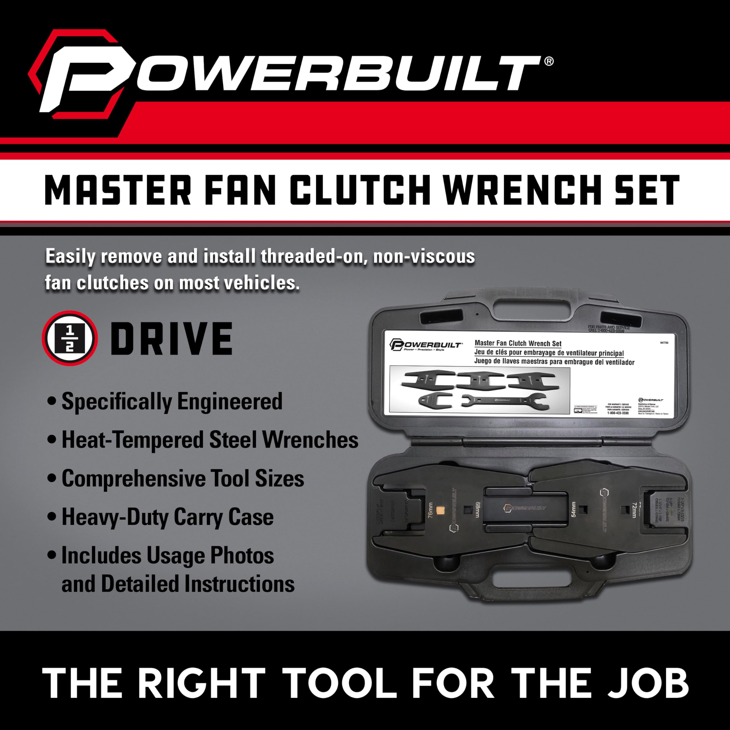Powerbuilt Master Wrench Clutch Fan Set, Remove and Install Tools for AC Clutches, Air Conditioning System Components, Pulley Holing Tool, Storage Case - 647759