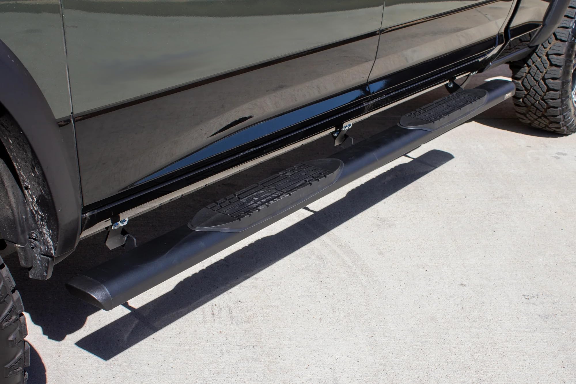 Running Boards Raptor Series Steps 5in Oval Style Black Aluminum Compatible with Classic Body 09-24 1500 and 10-26 2500 3500 Crew Cab