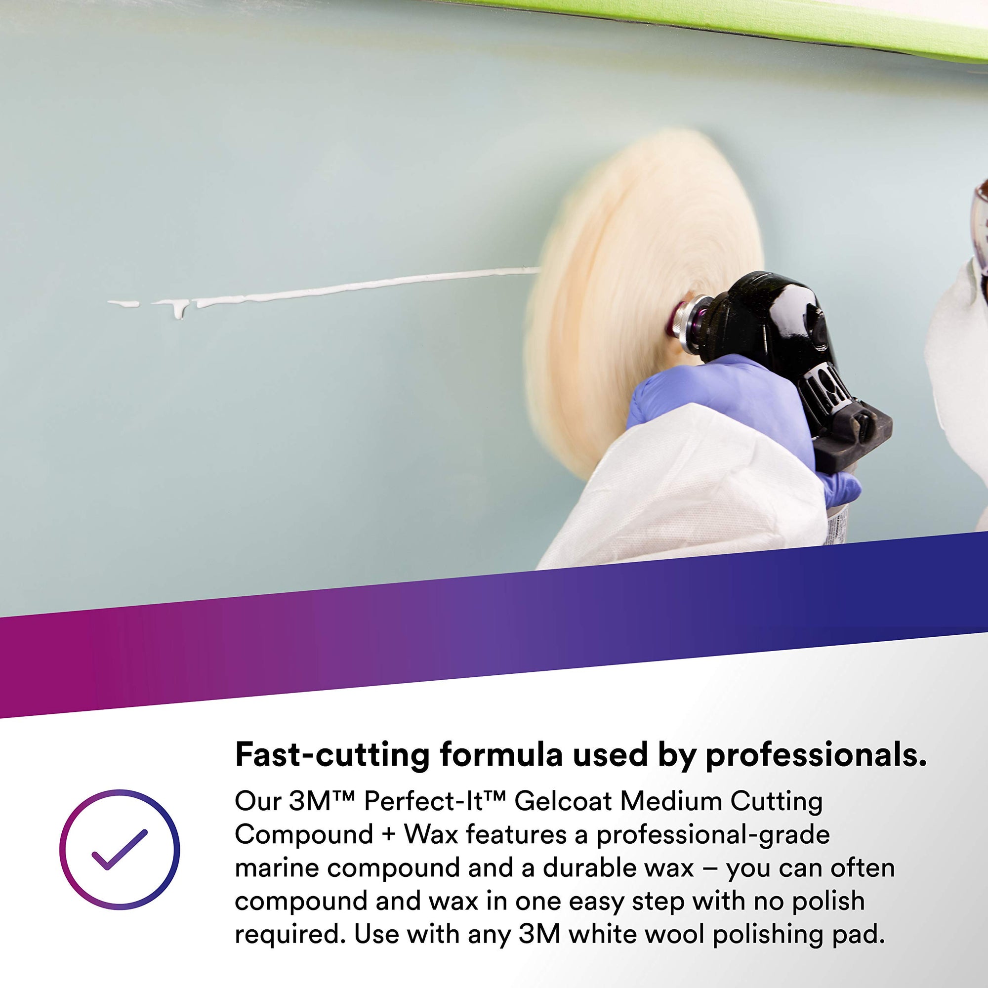 3M Perfect-It Medium Cutting Compound Gelcoat + Wax, 36105, 1 Pint, One-Step Process, P1500 and Finer Scratches, Fiberglass Oxidation Remover for Boats and RVs, White