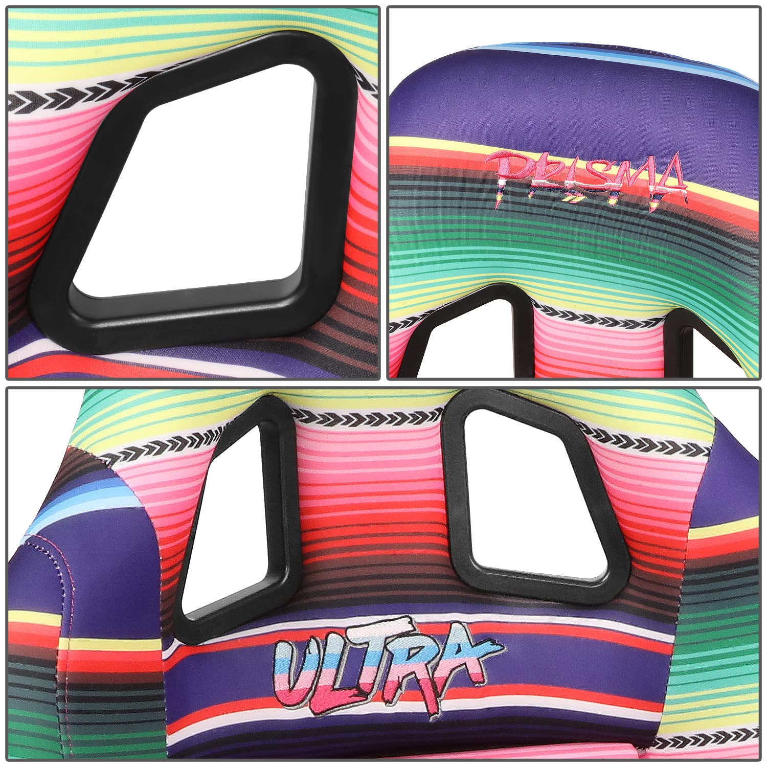 NRG Innovations Prisma FRP-303-MEXICALI Fixed Back Bucket Racing Seat with Bottom Mount Bracket, Serape Design/Fresh Red Glitter Back