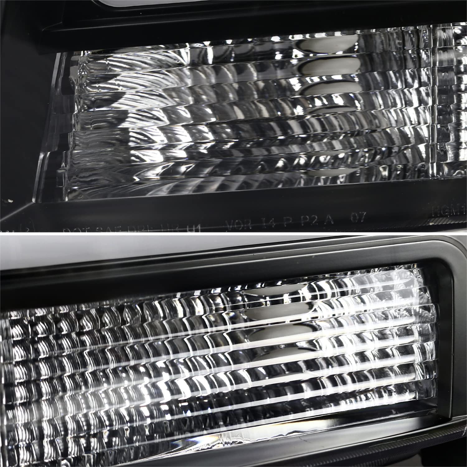 Black LED Bar Projector Headlights SPEC-D TUNING Compatible with 2007-2014 Chevy Avalanche, Tahoe, Suburban, Left + Right Pair Headlamps Assembly