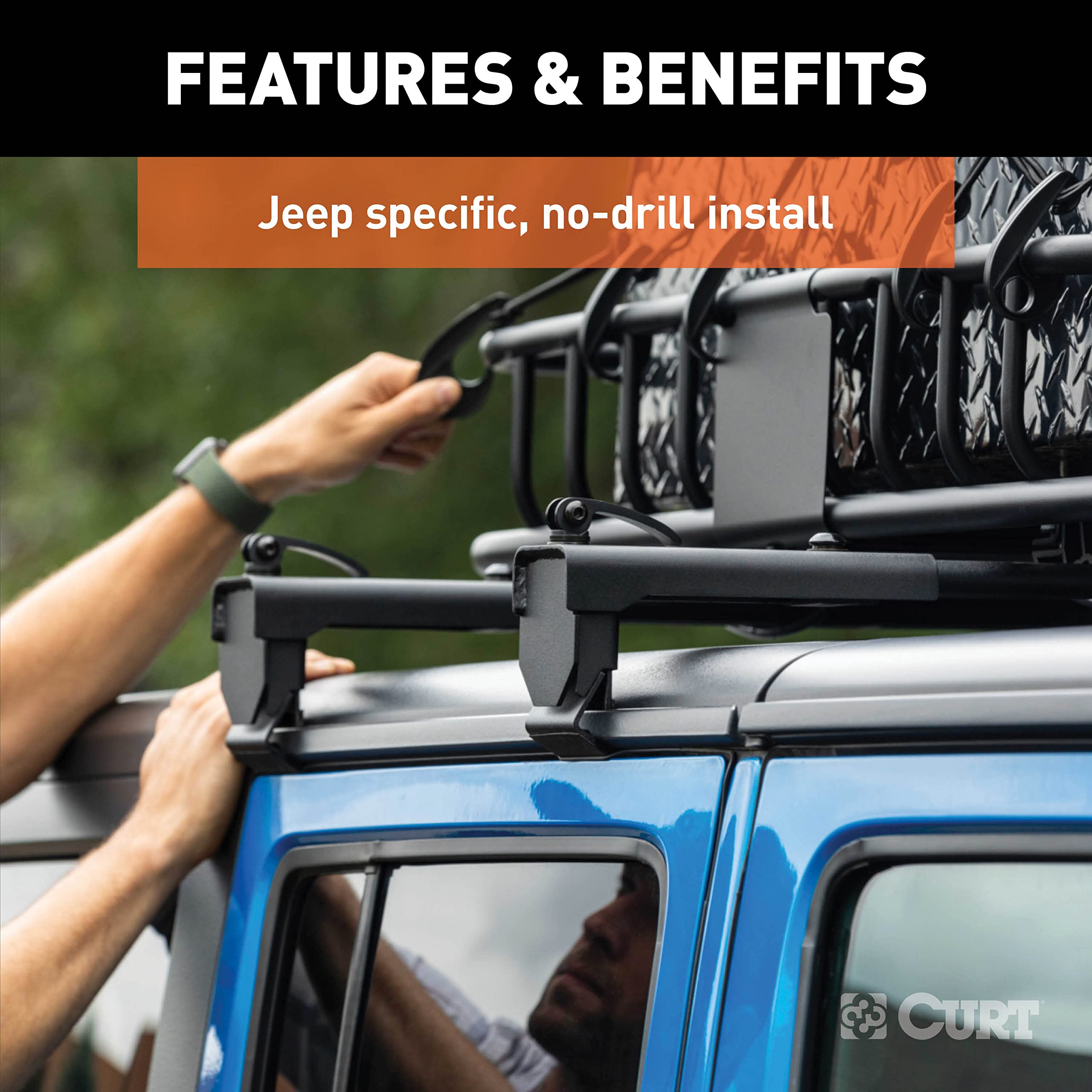 CURT Black Steel Quick-Release Roof Rack Crossbars, Fits Select Jeep Wrangler JK 18119