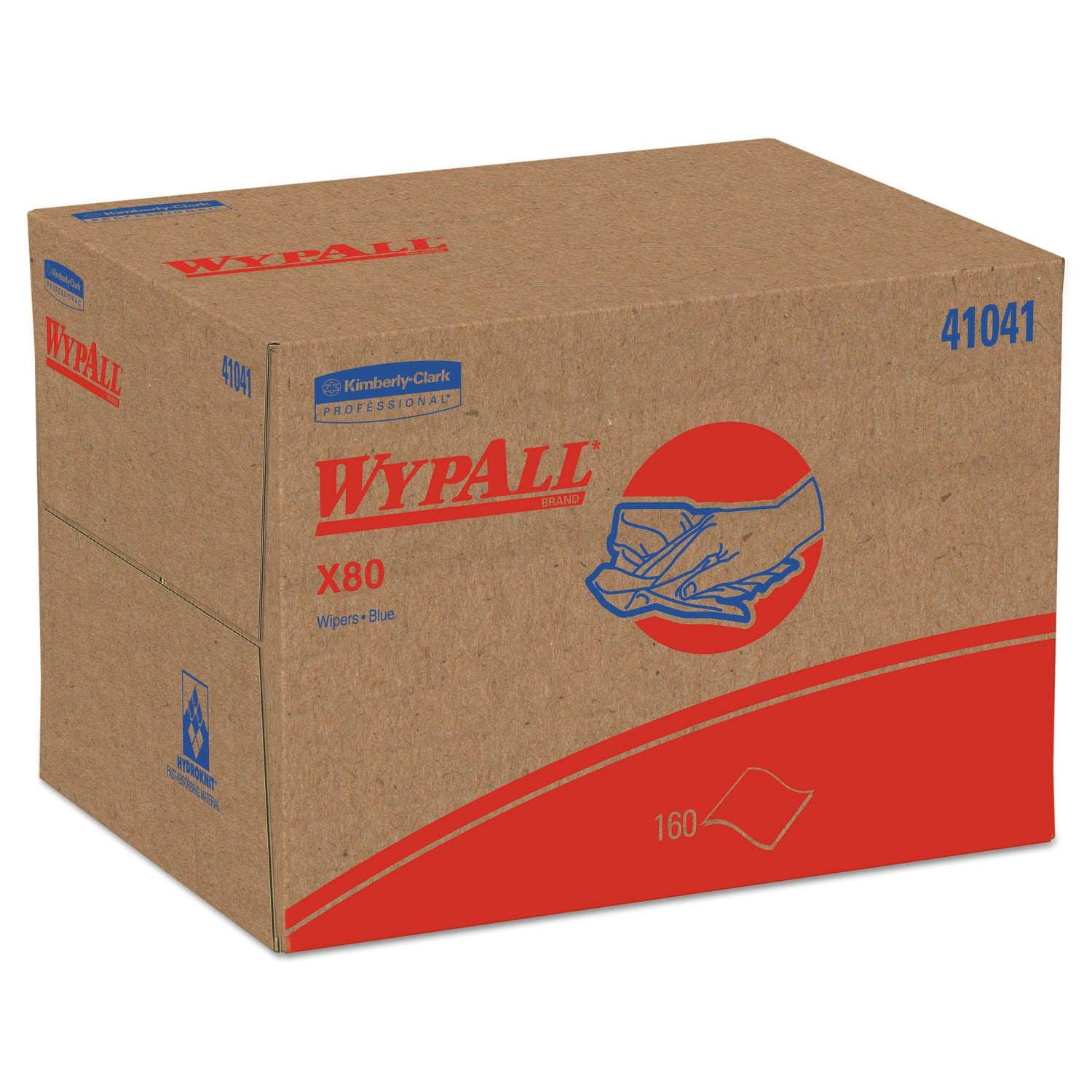 WypAll Kimberly-Clark 41041 X80 Wipers, BRAG Box, HYDROKNIT, Blue, 12 1/2 x 16 4/5, 160 Wipers/Carton