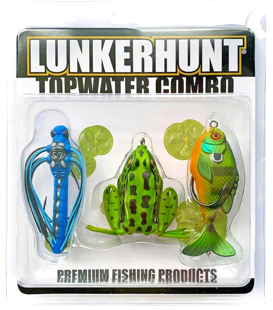 Lunkerhunt TOPCOM01 Combo Topwater – Assortment | Dragonfly, Lunker Frog, & Prop Fish | Durable Fishing Lures
