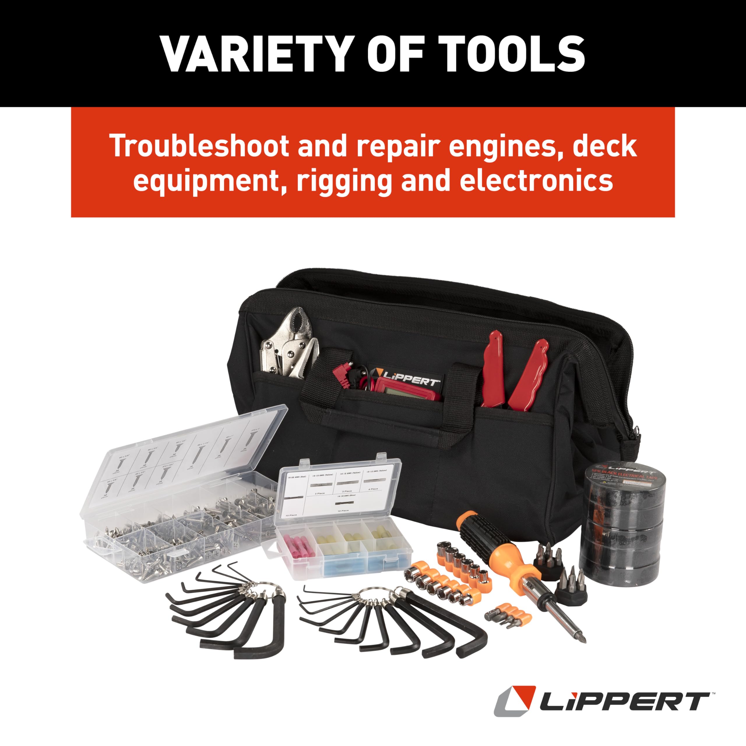 Boat Tool Kit Lippert, 435 Piece Tool Set for Boat Repairs, Included Carrying Case, 15 Different Items, Comprehensive Marine Maintenance Bundle - 2023035865