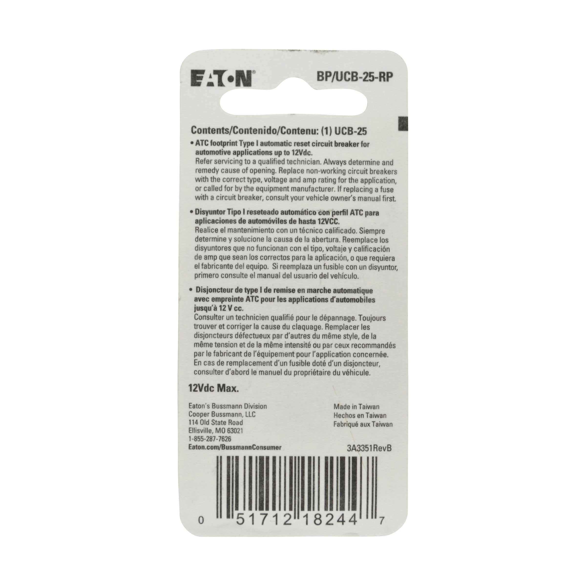 25 Amp Bussmann Type-I Universal Circuit Breaker (BP/UCB-25-RP)
