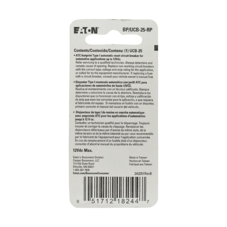 25 Amp Bussmann Type-I Universal Circuit Breaker (BP/UCB-25-RP)