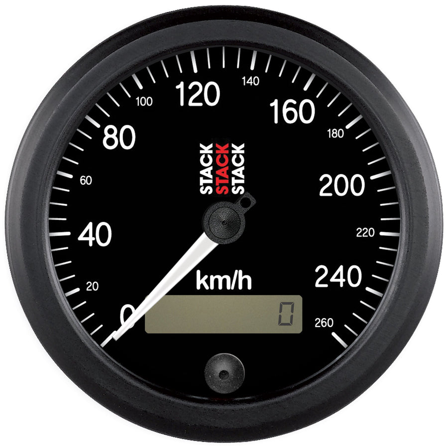 88mm Stack ST3802 Black Programmable Electronic Speedometer 0-260 km/h
