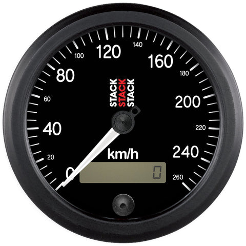 88mm Stack ST3802 Black Programmable Electronic Speedometer 0-260 km/h
