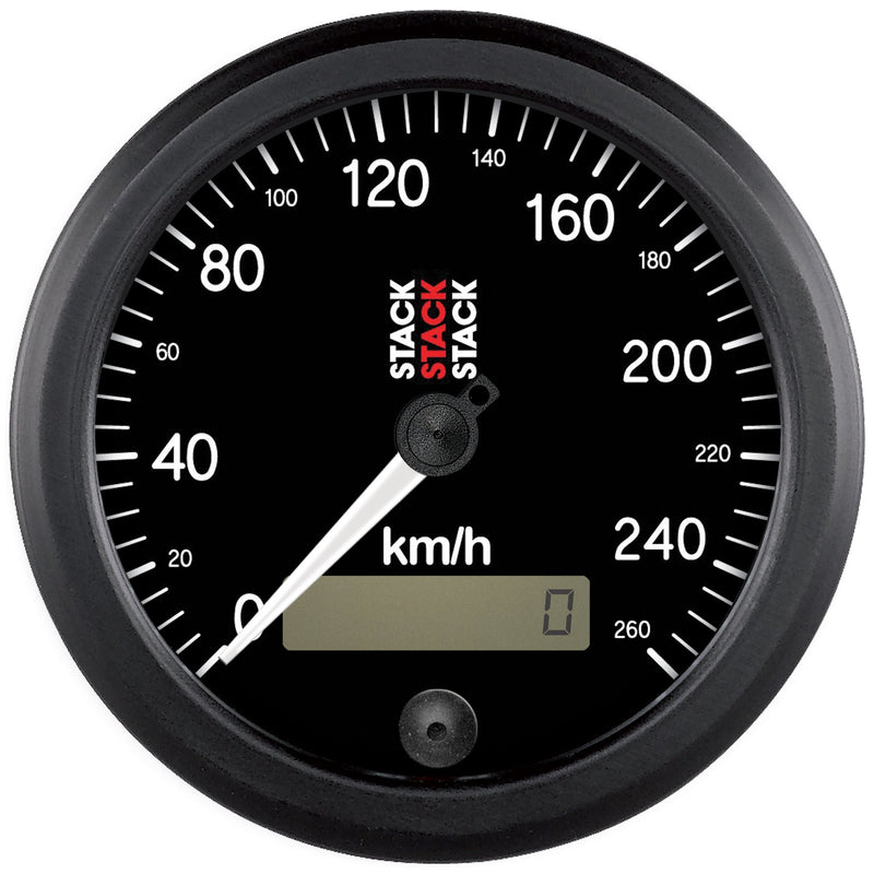 88mm Stack ST3802 Black Programmable Electronic Speedometer 0-260 km/h