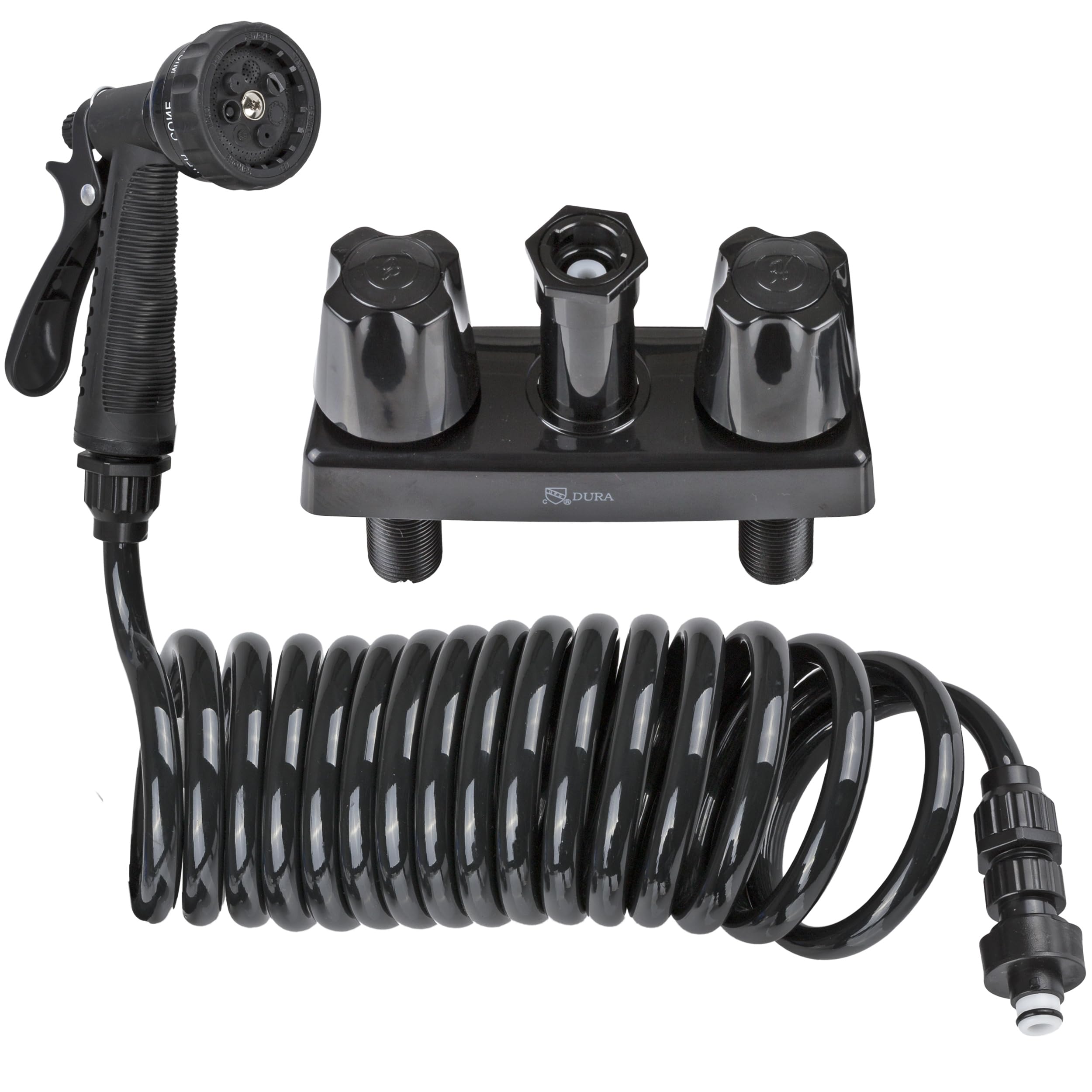 Dura Faucet RV Exterior Quick Connect Detachable Spray Faucet DF-SA186-BK 7-Option Nozzle (Black)