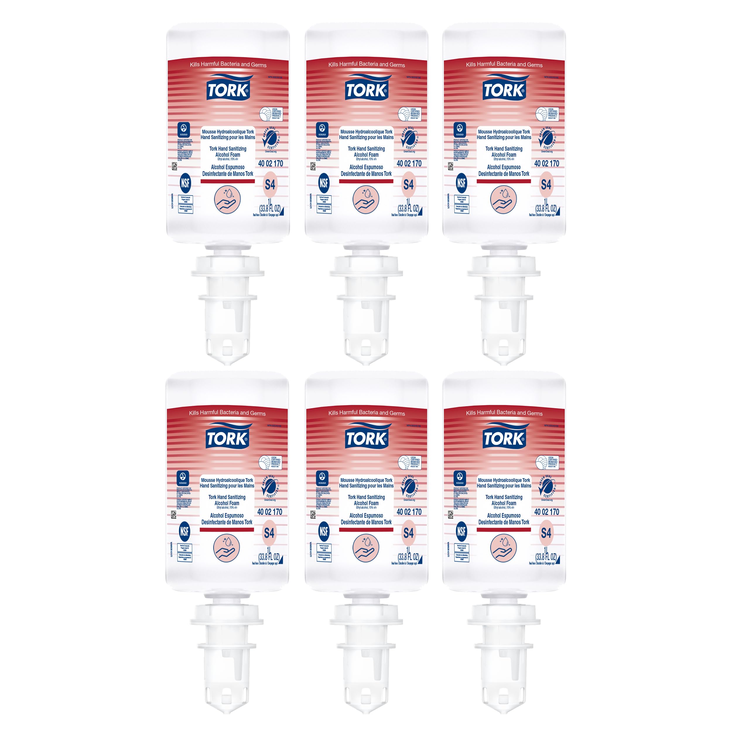 Alcohol Foam Hand Sanitizer Tork S4, 6 x 1L, 400217, 33.82 Fl Oz (Pack of 6)
