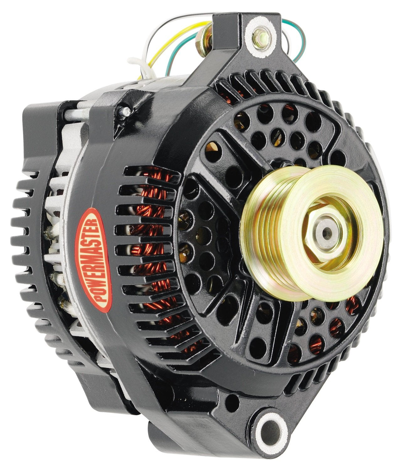 Alt Ford Powermaster 3G Black 200A 6 grv & 1V Pulley Large Frame Str MTG Threaded MTG Ear w/Reg Adapter Harness