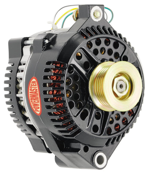 Alt Ford Powermaster 3G Black 200A 6 grv & 1V Pulley Large Frame Str MTG Threaded MTG Ear w/Reg Adapter Harness