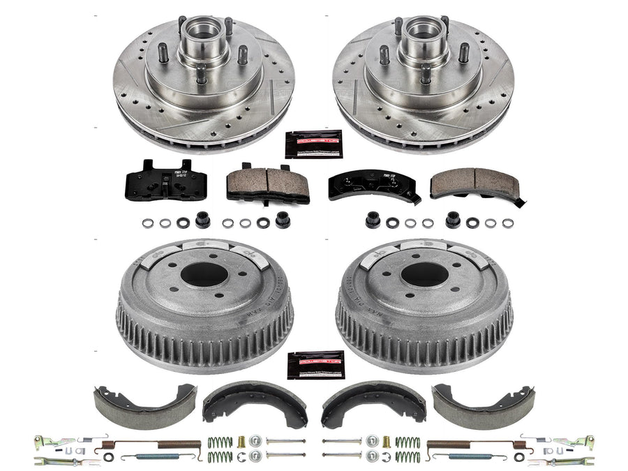 Power Stop K15138DK Z23 Carbon Fiber Brake Pads Front and Rear with Drilled & Slotted Brake Drums Kit