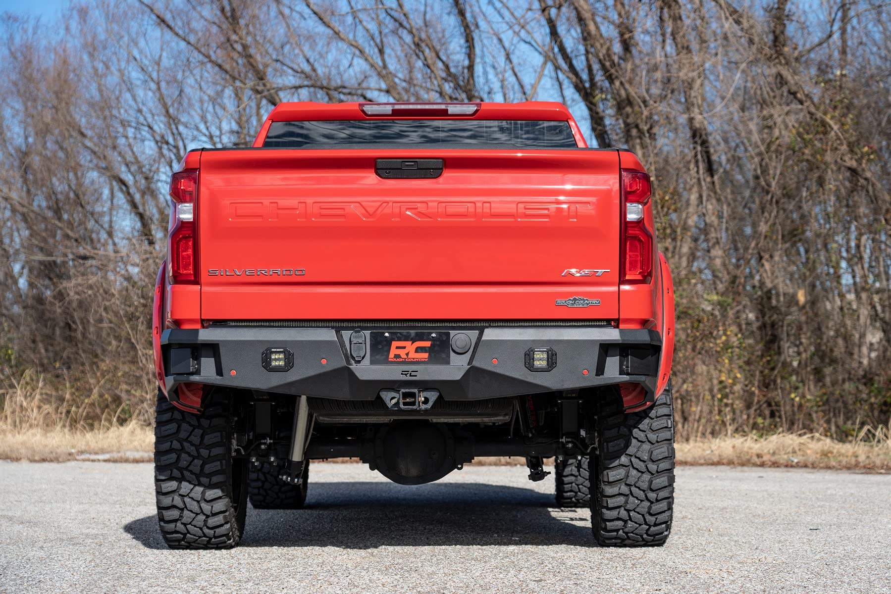 Heavy Duty Rough Country Rear LED Light Bumper Kit for Chevy Silverado 1500 (2019-2024) - Integrated Steps, Flush Mount LED Lights