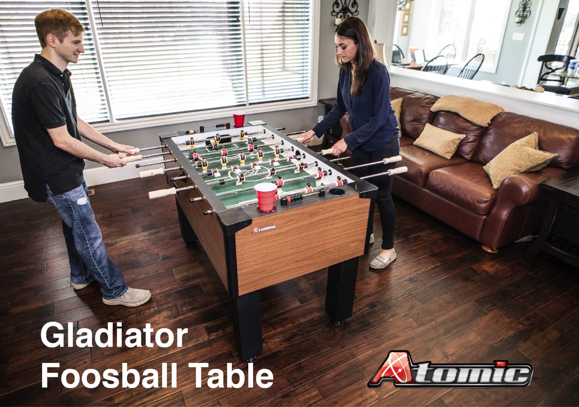 Foosball Table Atomic Gladiator with Integrated Cup Holders and Abacus Scoring