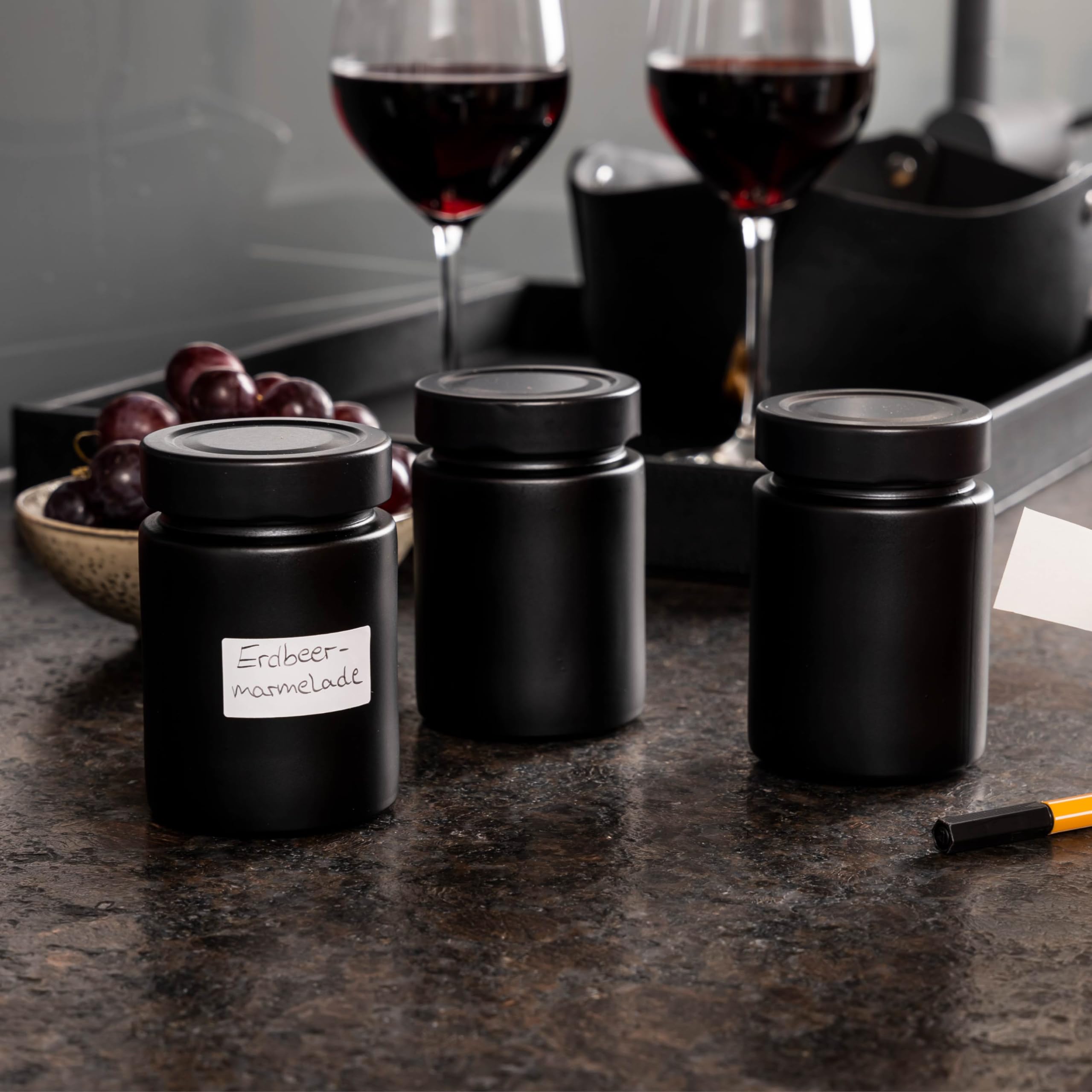 silwy® Magnetic Food Glasses Set of 3 All Black with Integrated Magnets and Metal Strip in Black