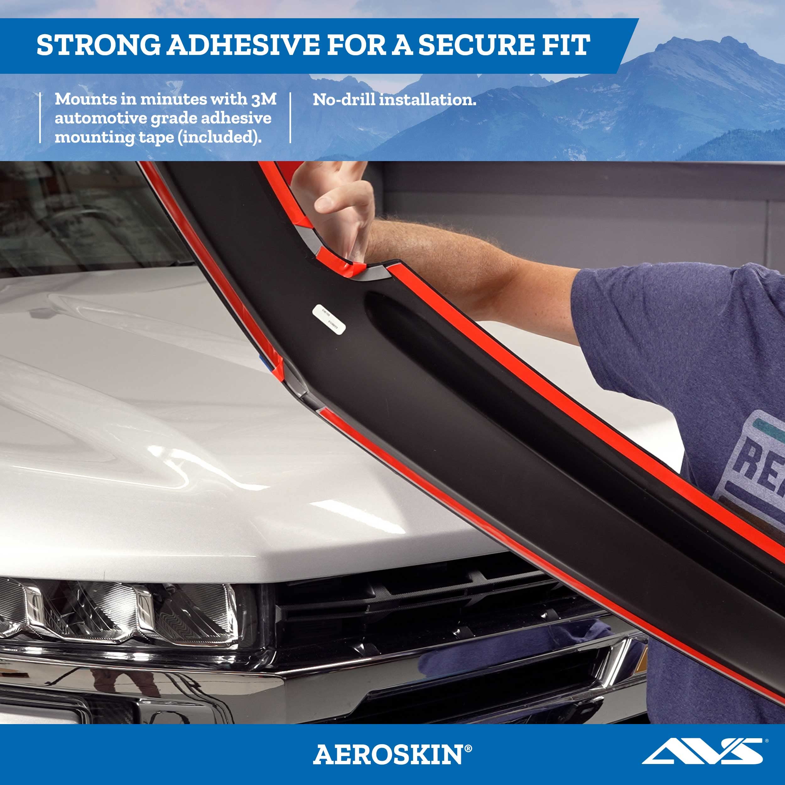 Aeroskin Hood Protector Auto Ventshade [AVS] | Fits 2016 - 2018 Chevrolet Silverado 1500, 2019 Silverado 1500 LD | Low Profile Deflector / Bug Shield - 1 pc., Chrome | 622123