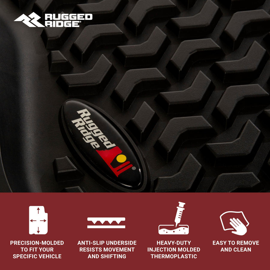 Rear Floor Liners Rugged Ridge for Toyota Tacoma | Black | 82954.10 | Fits 2005-2015 Toyota Tacoma Access/Double Cab (Automatic)