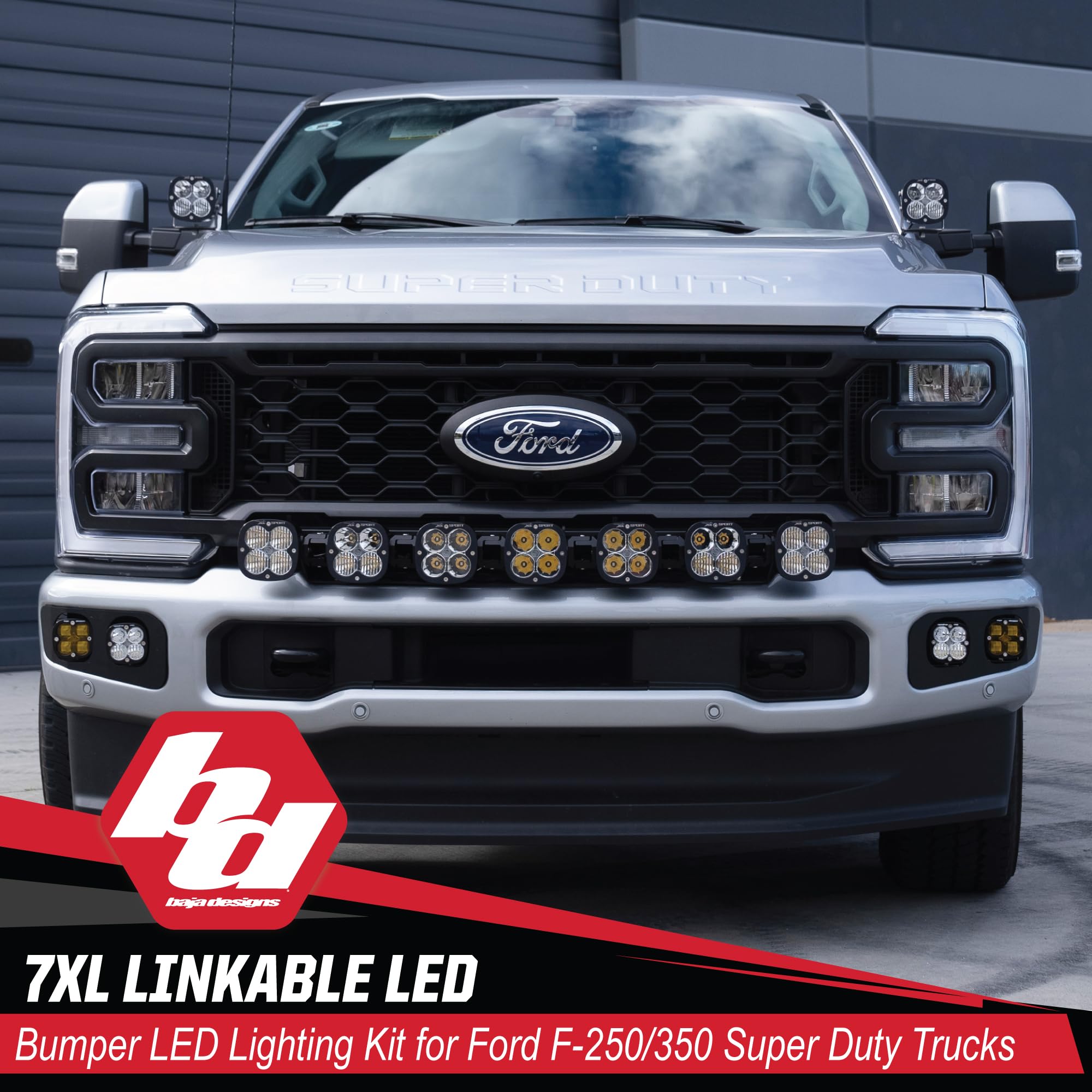 Baja Designs 7 Linkable XL LED Bumper Light Kit for Ford Super Duty Truck 23-On with Upfitter Harness