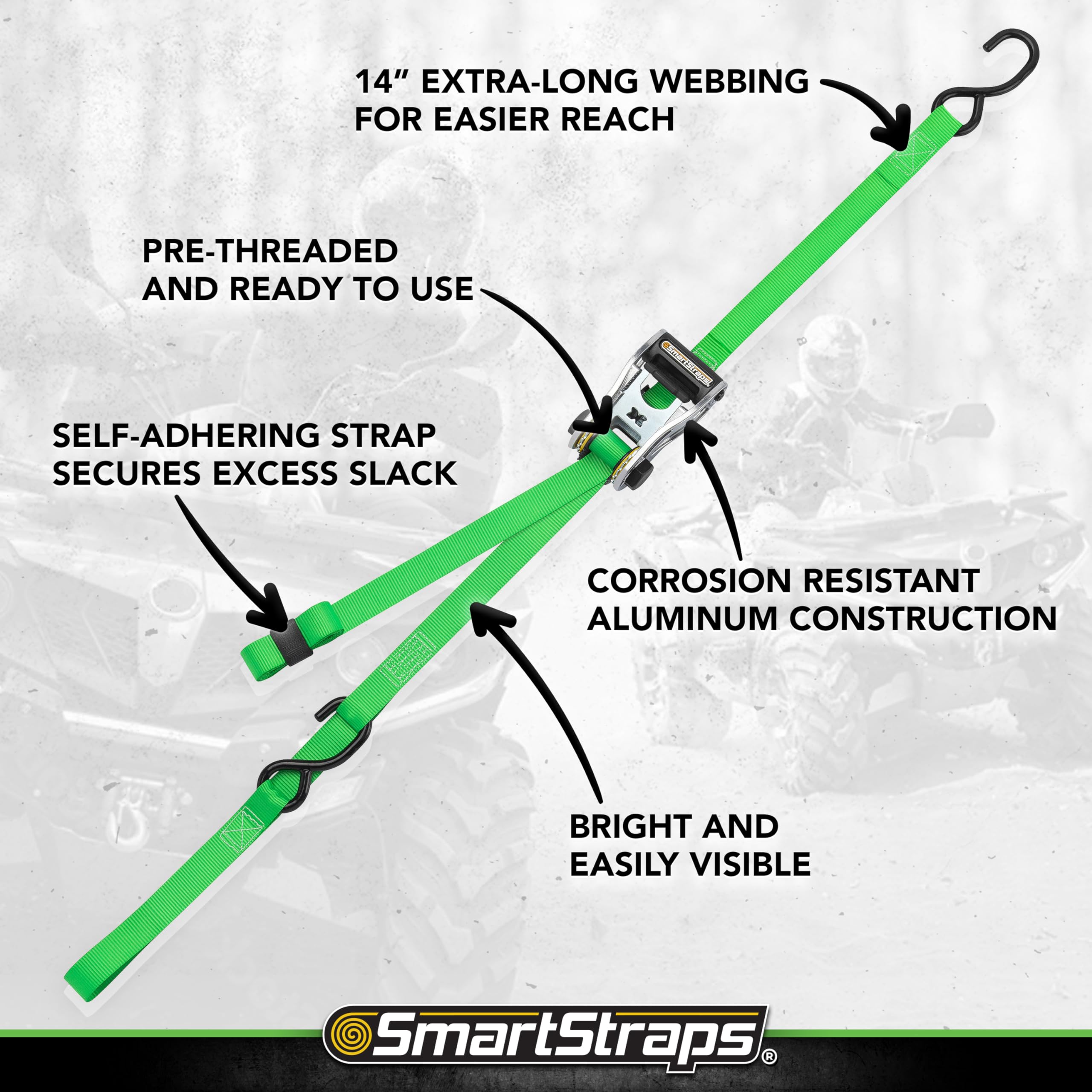 Ratchet Straps SmartStraps - 14ft GRN Premium RatchetX 4pk 1,500lb