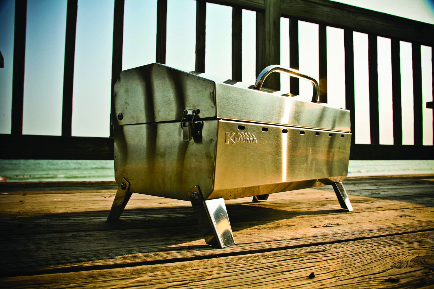 Kuuma Premium Stainless Steel Mountable Charcoal Grill by Camco w/Inner Lid Liner - Compact Portable Size Perfect for Boats, Tailgating and More Stow N Go 160" (58110)