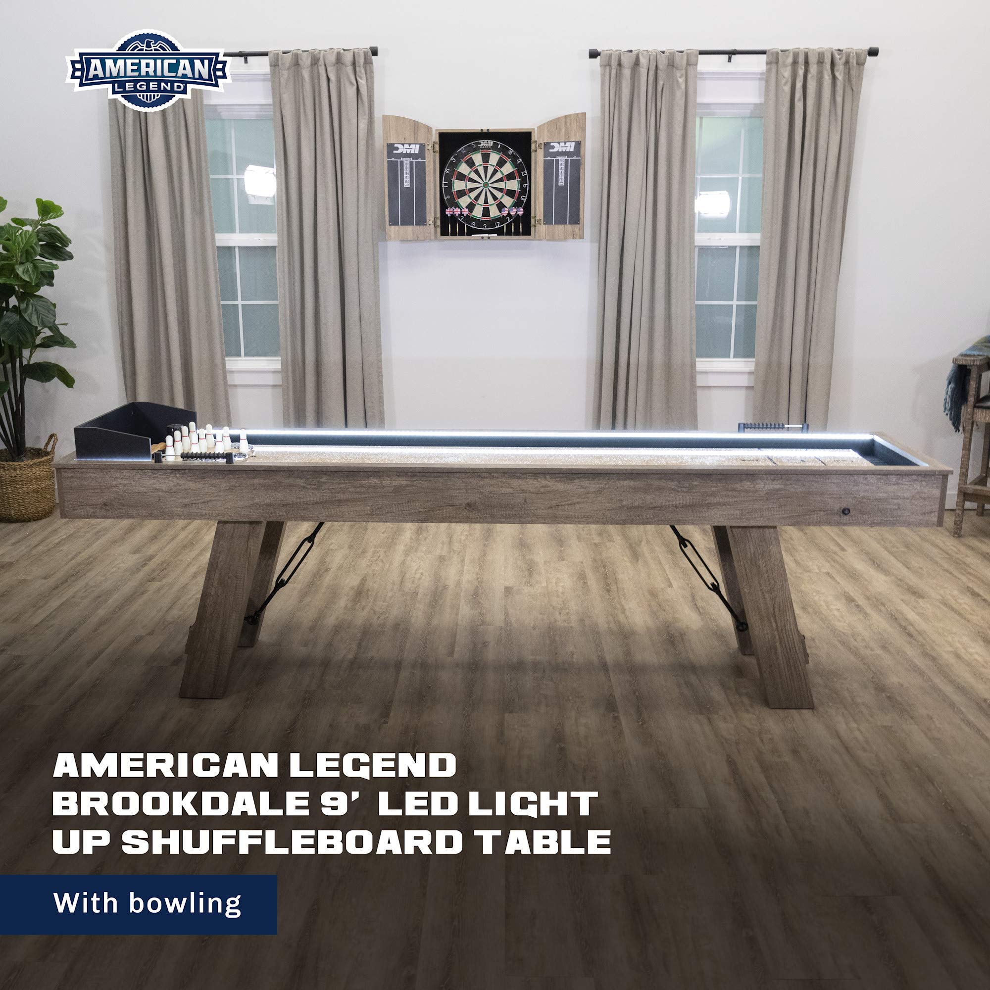 Brookdale American Legend 9’ LED Light Up Shuffleboard Table with Bowling