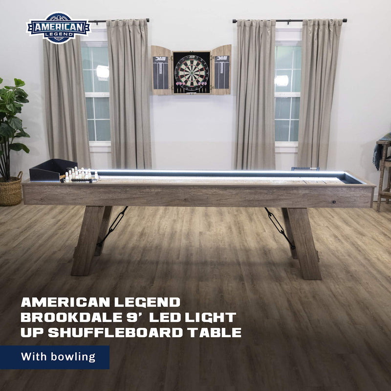 Brookdale American Legend 9’ LED Light Up Shuffleboard Table with Bowling