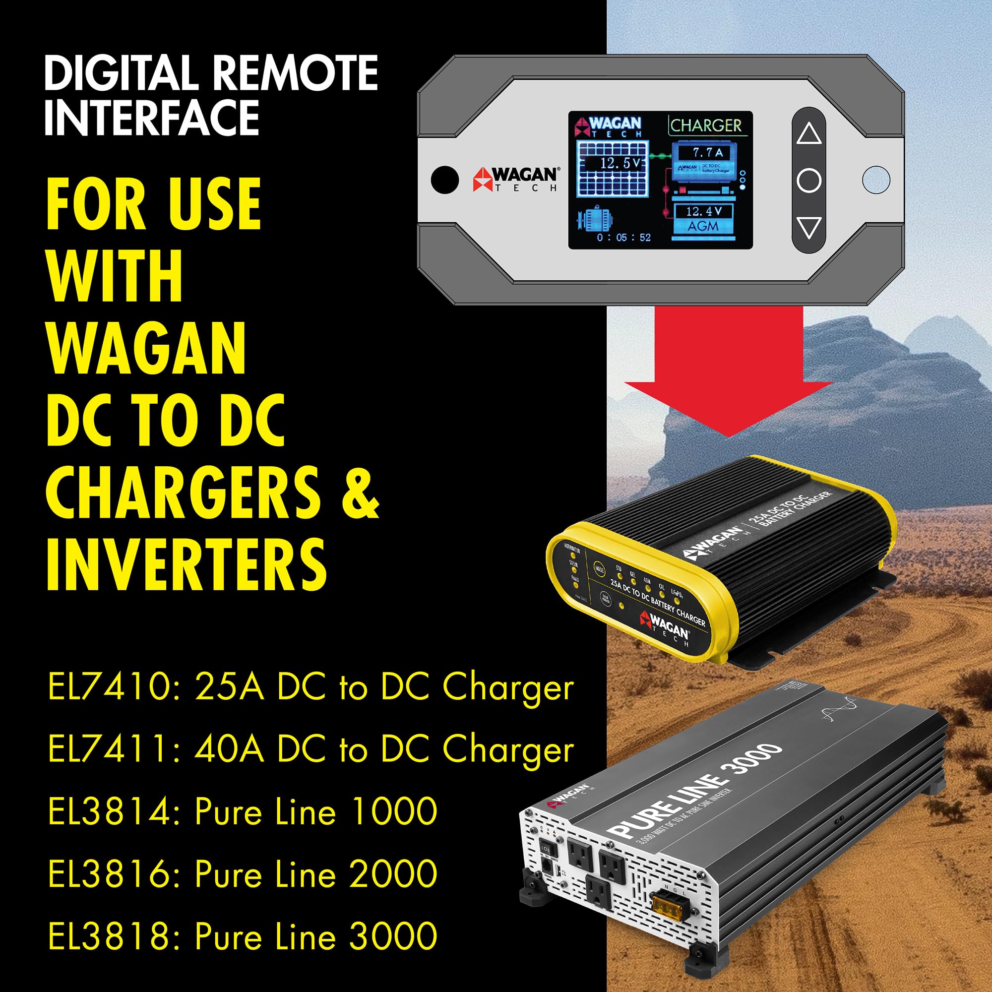 Wagan Digital Remote Interface EL5605 Monitor Panel for DC to DC Battery Charger and Power Inverters