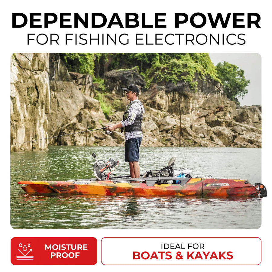 Yak Quik Connect-Ease 12V Battery Connector Kit RCE12VKYK | Power Up to 3 Electronics for Kayak Fishing, Ice Fishing, and Off-Grid Adventures | Marine-Grade 14 Gauge Wire | Battery NOT Included