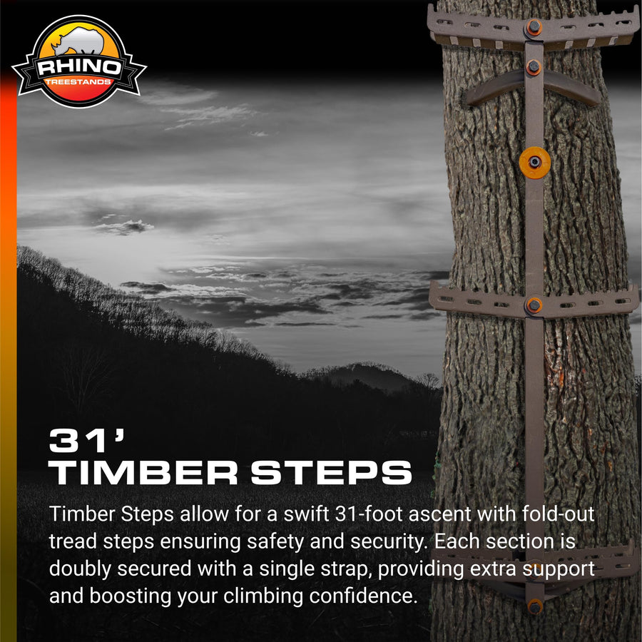 31" Rhino Treestands Climbing Sticks with Fold Out Tread Steps for Easy Climbing (4-Pack), Grey