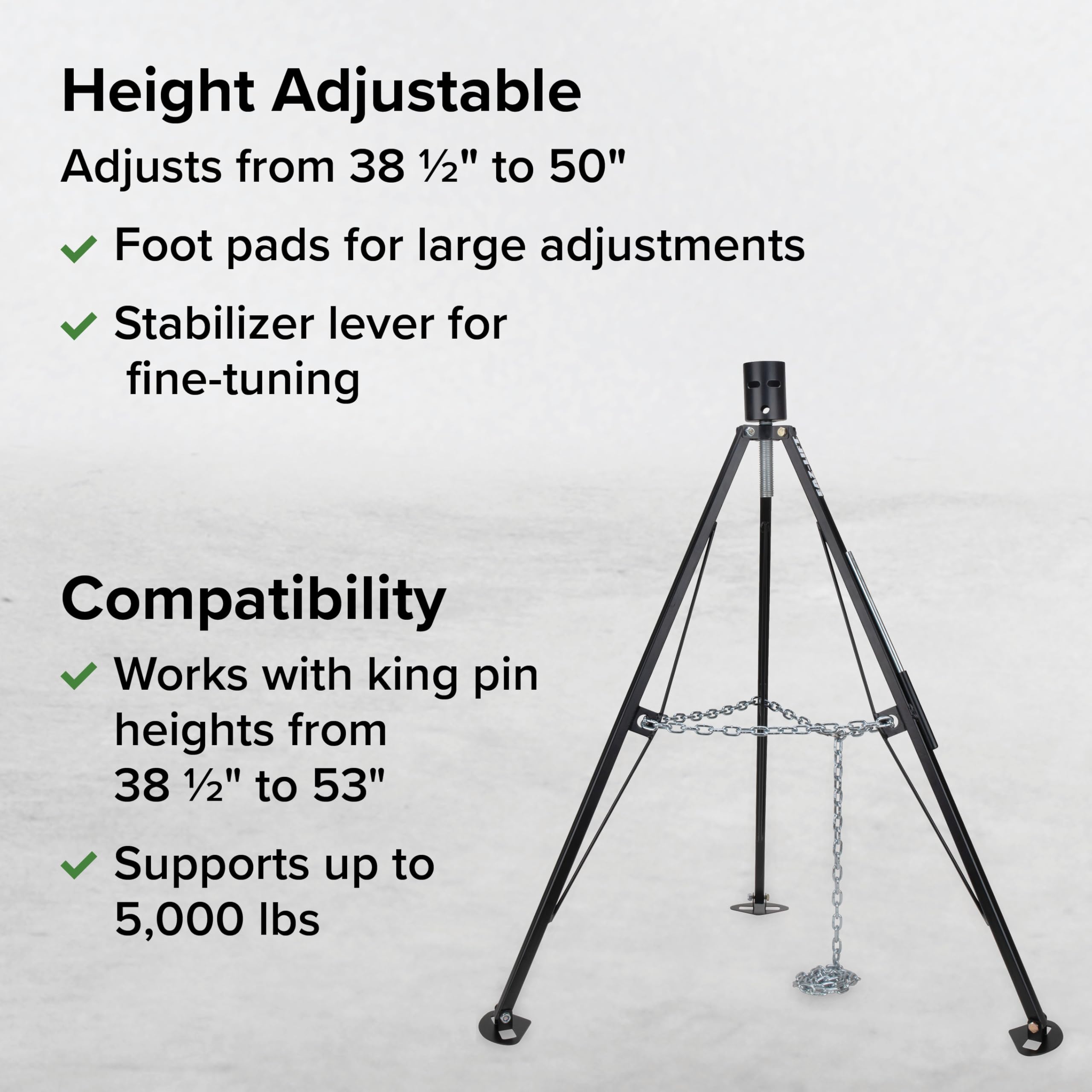 Eaz-Lift Camco 5th Wheel King Pin Tripod Stabilizer - Features Adjustable Height & 5,000 lb Certified Load Capacity - Heavy Duty RV Stabilizer - Folds for Easy RV Storage and Organization (48855)